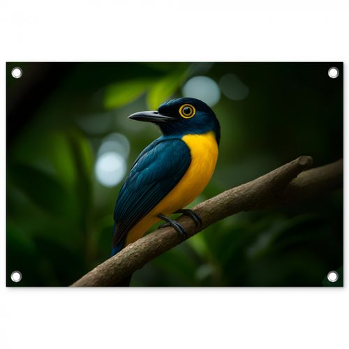 Tuinposter - Vogel - Tak - Geel - Bladeren