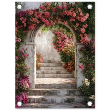Tuinposter - Doorkijk - Rozen - Vintage - Poort