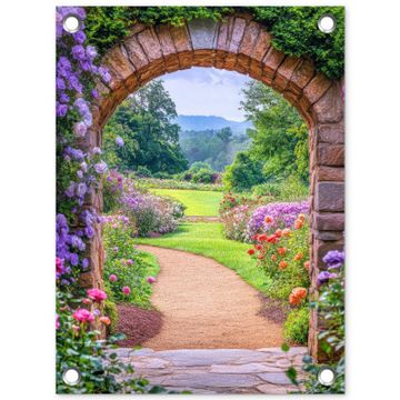 Tuinposter - Doorkijk - Poort - Bloemen - Tuin
