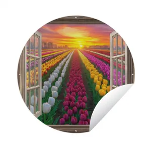 Tuinposter - Doorkijk - Bloemen - Tulpen - Kleurrijk - Zonsondergang