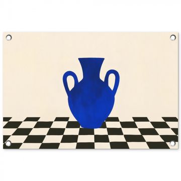 Tuinposter - Vaas - Blauw - Geblokt - Modern