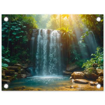 Tuinposter - Tropische Waterval in Zonlicht