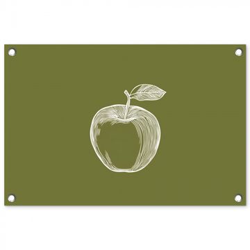 Tuinposter - Lijntekening - Appel - Olijfgroen - Blaadje