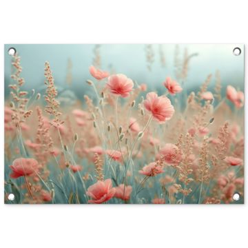Tuinposter - Dromerig veld van klaprozen