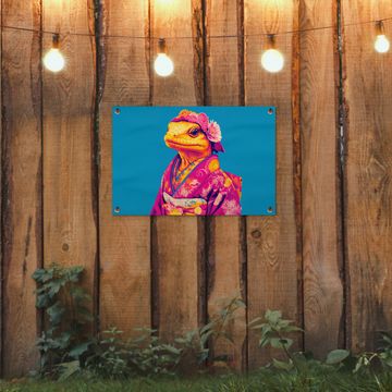 Tuinposter - Bloemenkrans - Hagedis - Kimono - Paars