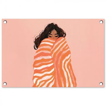 Tuinposter - Meisje - Deken - Gestreept - Oranje
