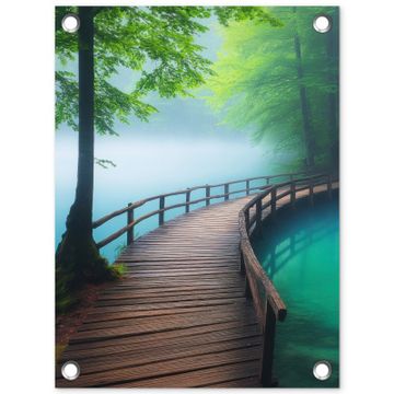 Tuinposter - Brug - Water - Rivier - Bos