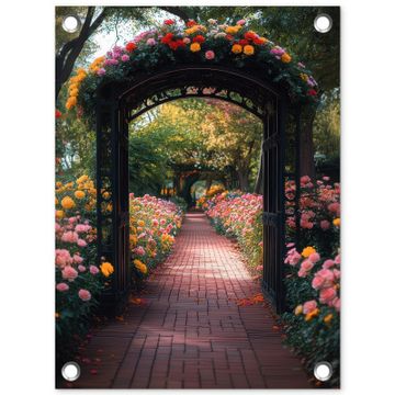 Tuinposter - Doorkijk - Bloemen - Pad - Natuur - Kleurrijk
