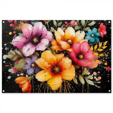 Tuinposter - Bloemenpracht op Zwarte Achtergrond