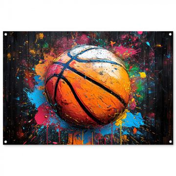 Tuinposter - Basketbal in Kleurrijke Spatten