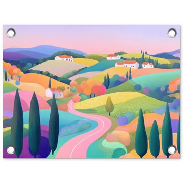 Landschap - Paars - Pastel - Huizen