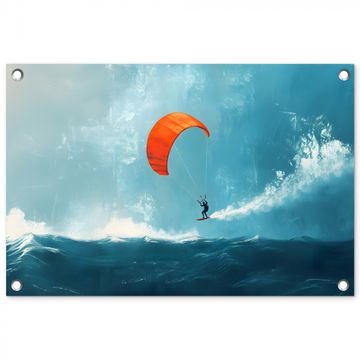 Tuinposter - Kitesurfer - Oranje - Zee - Lucht