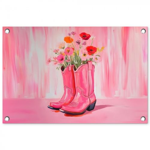 Tuinposter - Roze - Bloemen - Cowboy