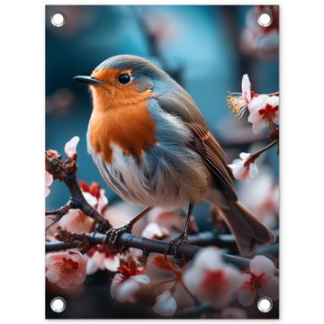 Tuinposter - Roodborstje tussen de Bloesems