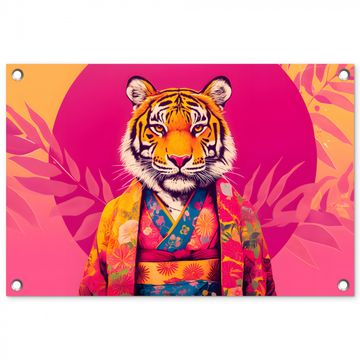 Tuinposter - Tijger - Kimono - Planten - Roze