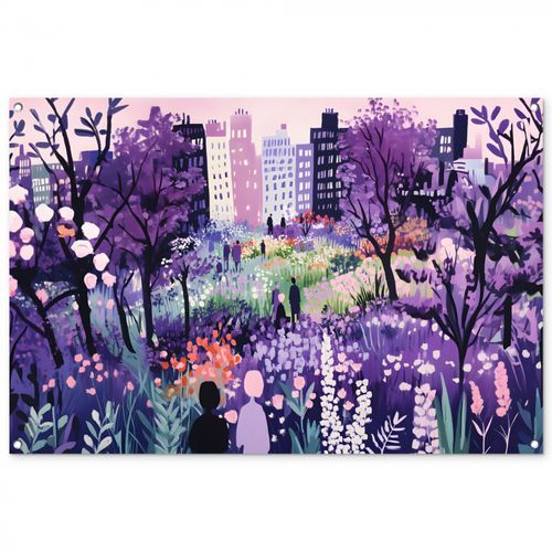 Tuinposter - Park - Bomen - Bloemen - Gebouwen