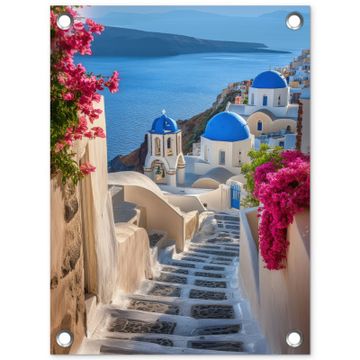 Tuinposter - Santorini - Bloemen - Griekenland