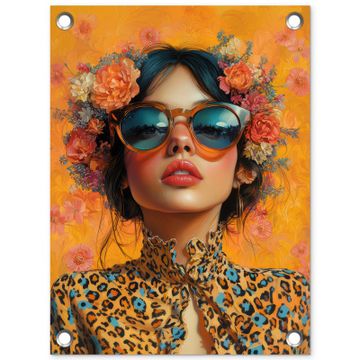 Tuinposter - Vrouw - Bloemen - Aesthetic - Oranje