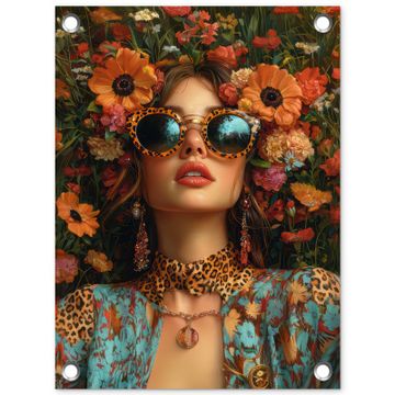 Tuinposter - Vrouwen - Bloemen - Modern - Bril - Abstract