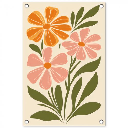 Tuinposter - Minimalistisch - Bloemen - Bladeren - Roze