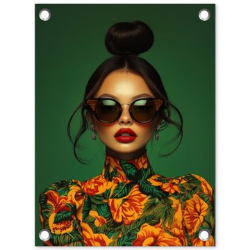 Tuinposter - Vrouw - Groen - Modern - Bril - Abstract