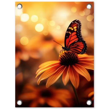 Tuinposter - Vlinder - Bloemen - Oranje