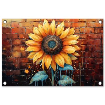Zonnebloem op Bakstenen Muur