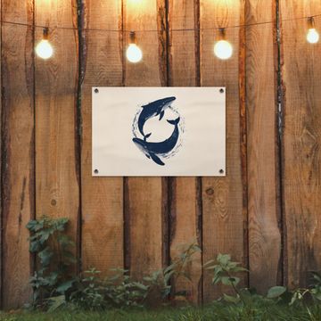 Tuinposter - Walvissen - Spetters - Cirkel - Donkerblauw