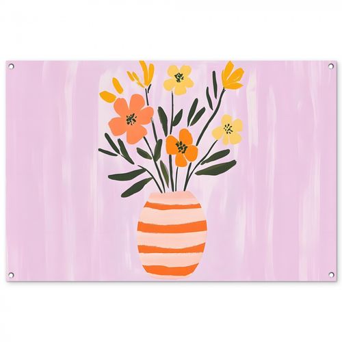 Tuinposter - Vaas - Gestreept - Bloemen - Oranje