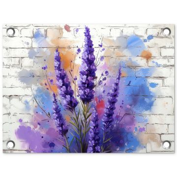 Tuinposter - Lavendel op Witte Bakstenen Muur