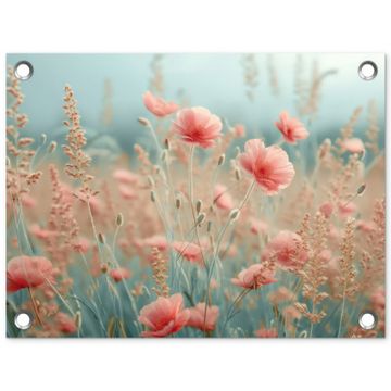Tuinposter - Dromerig veld van klaprozen