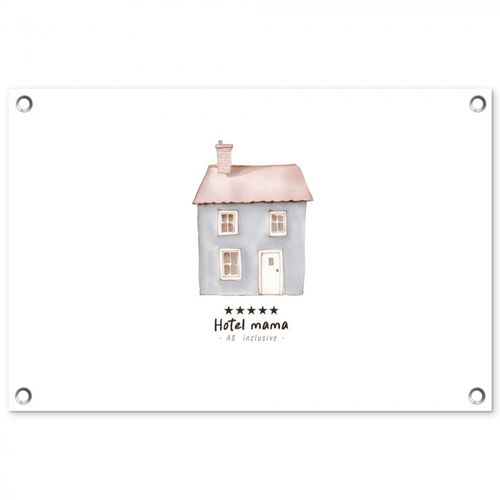 Tuinposter - Lichtblauw - Huisje - Mama - Tekst