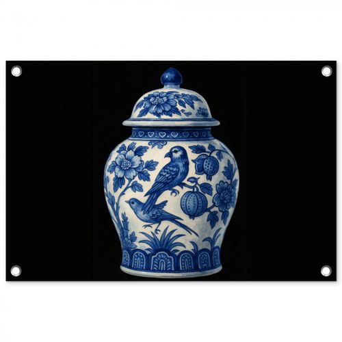 Tuinposter - Pot - Delfts Blauw - Bloemen