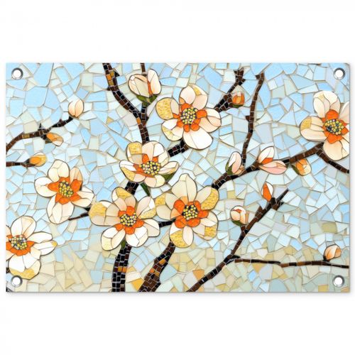 Tuinposter - Bloesems - Wit - Mozaïek - Tak