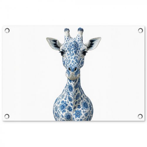 Tuinposter - Giraffe - Delfts blauw - Dieren - Minimalistisch