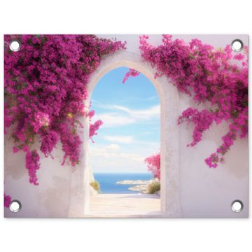 Tuinposter - Zee - Roze - Bloemen - Poort