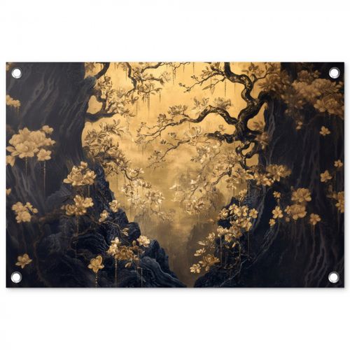 Tuinposter - Bloemen - Takken - Goud - Sierlijk