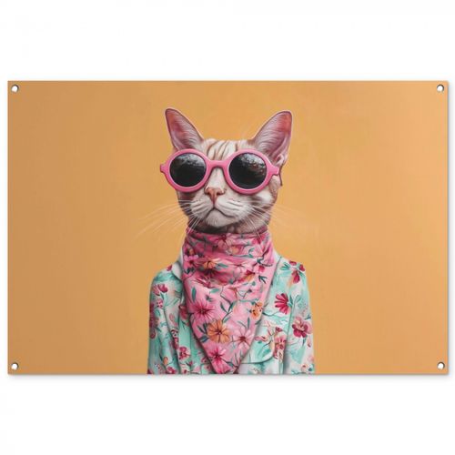 Tuinposter - Zonnebril - Kat - Sjaal - Bloemen