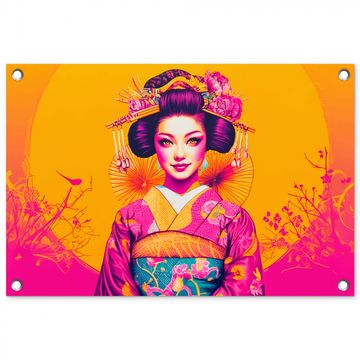 Tuinposter - Bloemen - Vrouw - Kimono - Roze