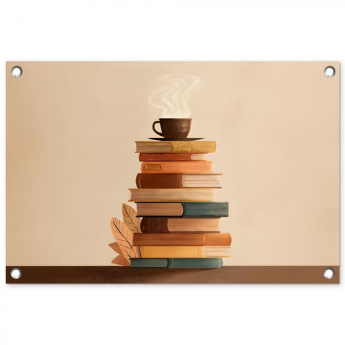 Tuinposter - Boeken - Toren - Koffie - Beige