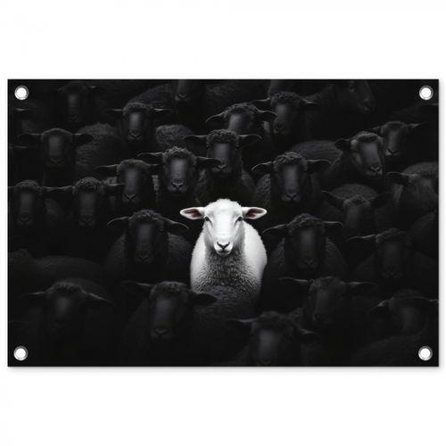 Tuinposter - Schapen - Wit - Duisternis