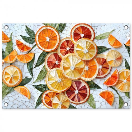 Tuinposter - Schijfjes - Fruit - Oranje - Mozaïek