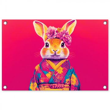 Tuinposter - Konijn - Bloemen - Kleurrijk - Kimono