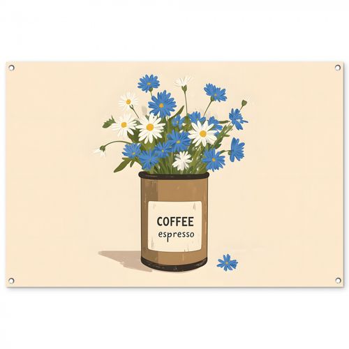 Tuinposter - Coffee - Blik - Minimalistisch - Bloemen