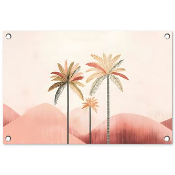 Tuinposter - Palmbomen - Heuvels - Minimalistisch - Zachtroze
