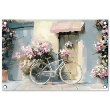 Tuinposter - Fiets - Pastelkleuren - Bloemen