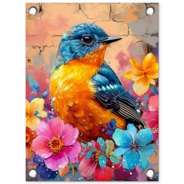 Tuinposter - Vogel in Bloemenpracht