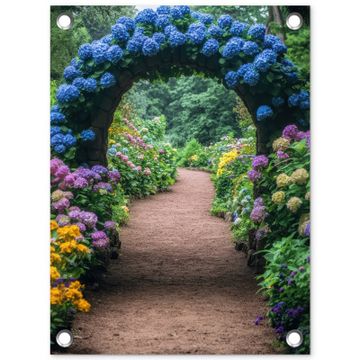 Tuinposter - Doorkijk - Bloemen - Hortensia - Pad
