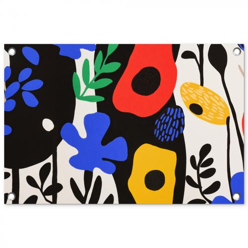 Tuinposter - Bloemen - Bladeren - Abstract - Zwart
