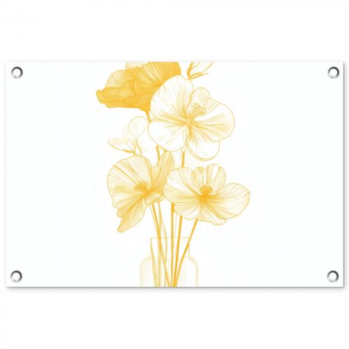 Tuinposter - Lijntekening - Bloemen - Geel - Vaas
